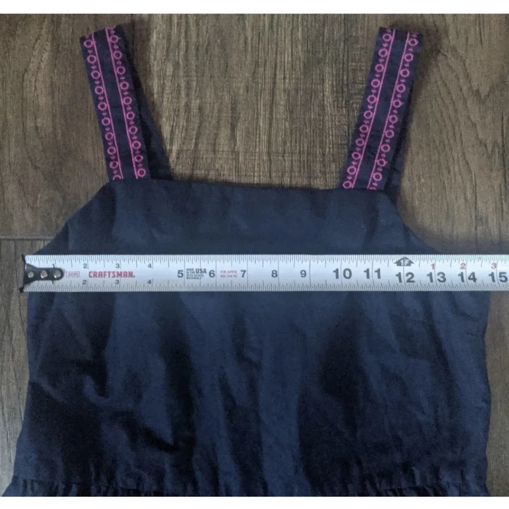 J. Crew Size 2 Solid Navy Blue Maxi Tiered Dress Womens w/ Pink Acc 98% Cotton. - Picture 7 of 12